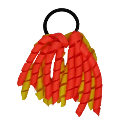 School Hair Accessories Short Curly Ponytail Streamer Hair Tie - Neon Orange (28 colours options to pick from)