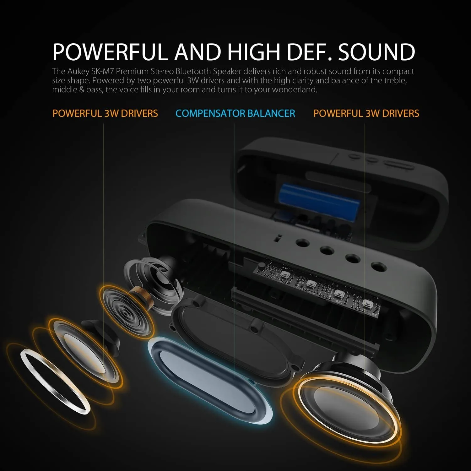 SK-M7 Wireless Portable Bluetooth 4.1 outdoor Stereo Speaker - Black