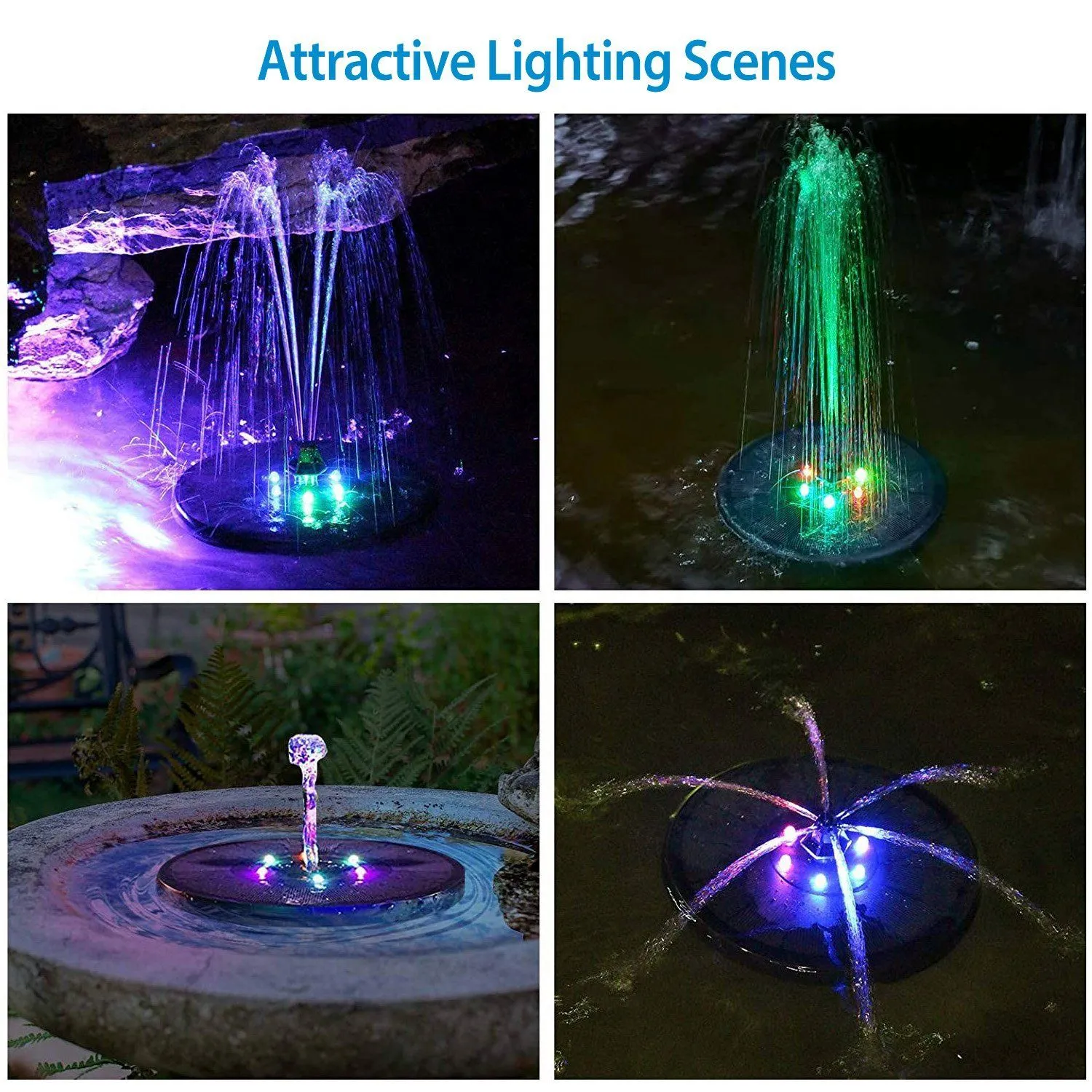 Solar Powered Fountain Pump with LED Lights