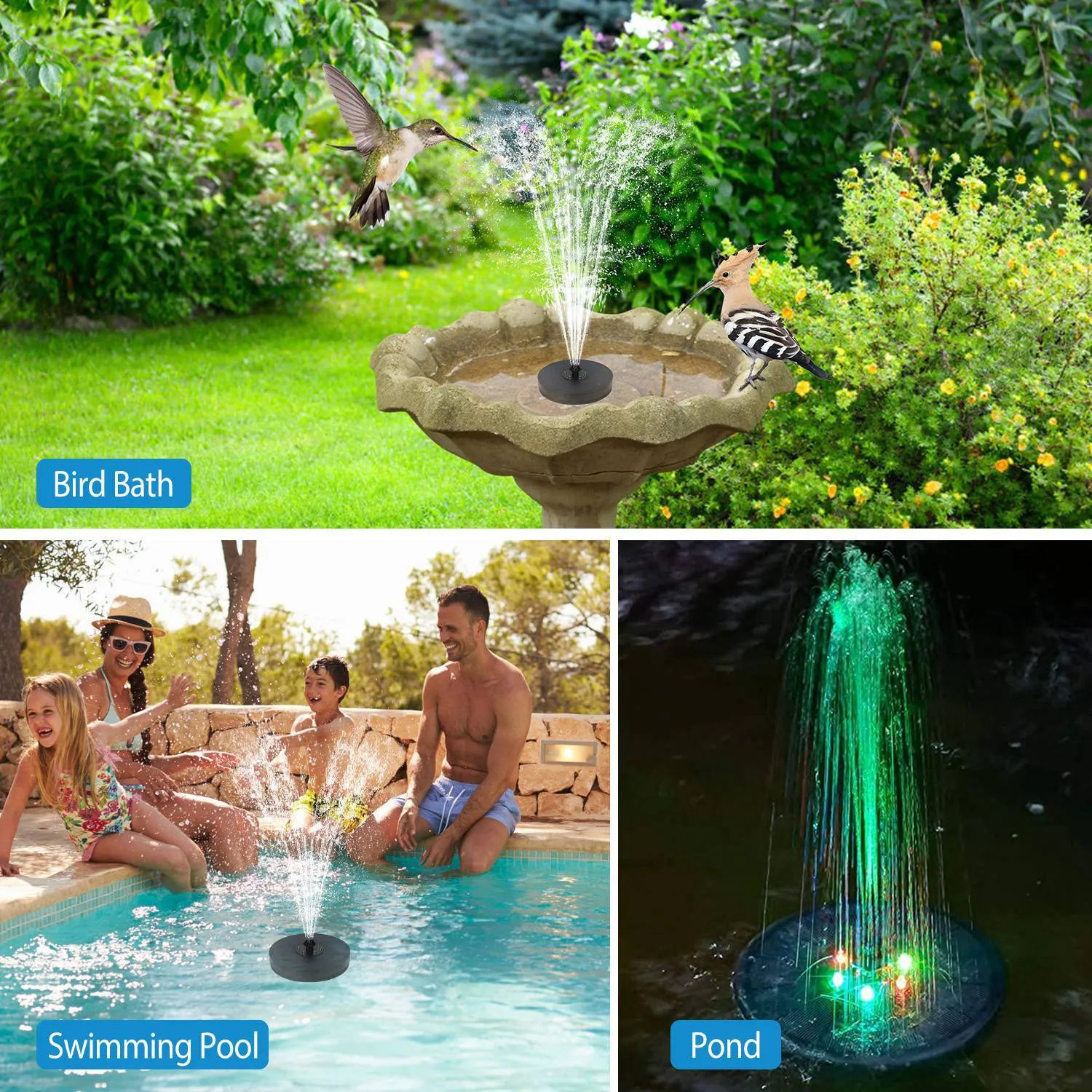 Solar Powered Fountain Pump with LED Lights