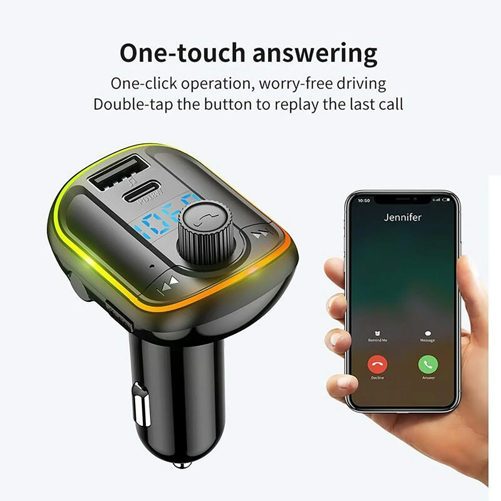 T829 Wireless FM Transmitter For Car Dual USB Port Type-C PD18W