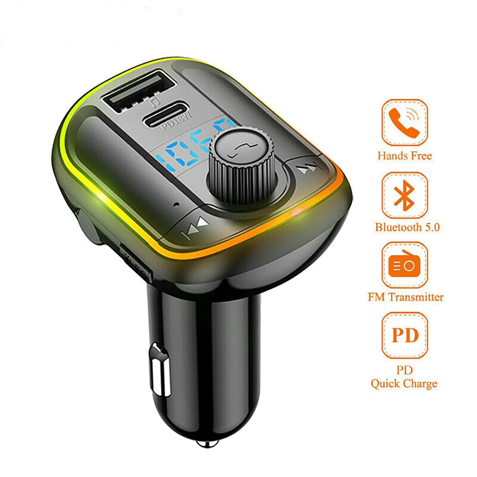 T829 Wireless FM Transmitter For Car Dual USB Port Type-C PD18W