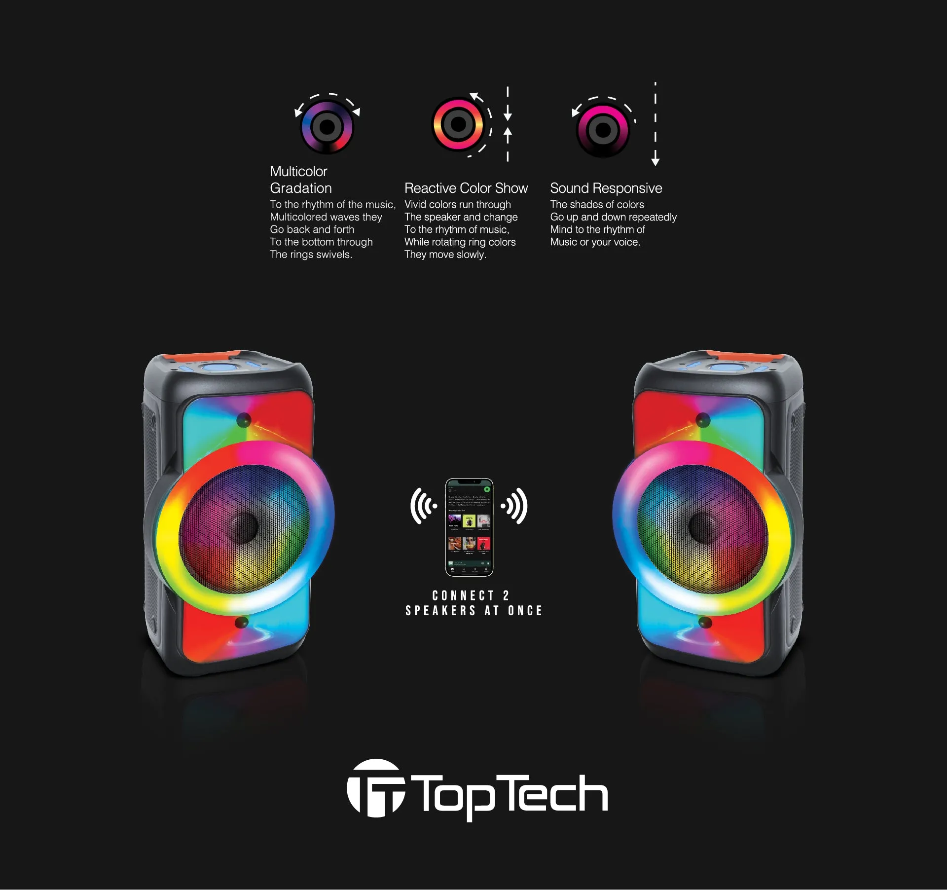 TOPTECH AL-12 Bluetooth Portable Speaker with 10,000W Power, Disco Lights, and Mic