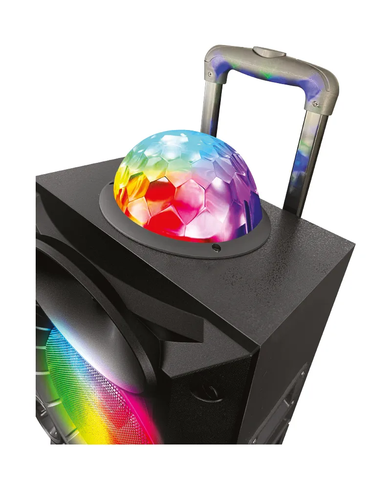 TOPTECH BLADE-208, 2x15'' Woofer Party Speaker with Multi-Color Disco Lights, Bluetooth, Wireless Mic, and Remote