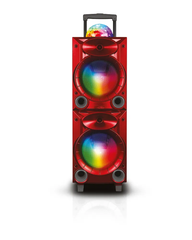 TOPTECH BLADE-208, 2x15'' Woofer Party Speaker with Multi-Color Disco Lights, Bluetooth, Wireless Mic, and Remote