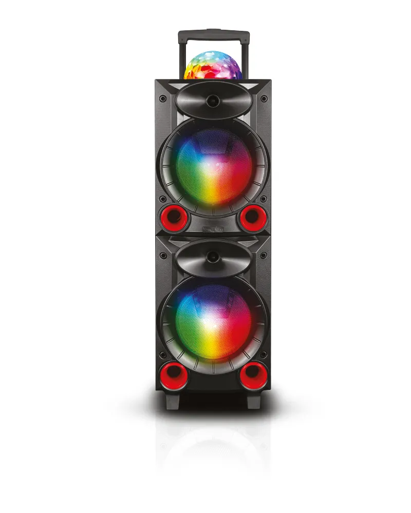 TOPTECH BLADE-208, 2x15'' Woofer Party Speaker with Multi-Color Disco Lights, Bluetooth, Wireless Mic, and Remote