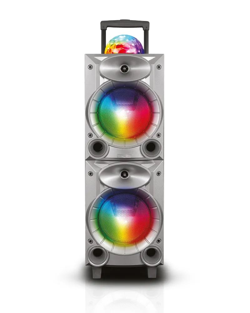 TOPTECH BLADE-208, 2x15'' Woofer Party Speaker with Multi-Color Disco Lights, Bluetooth, Wireless Mic, and Remote