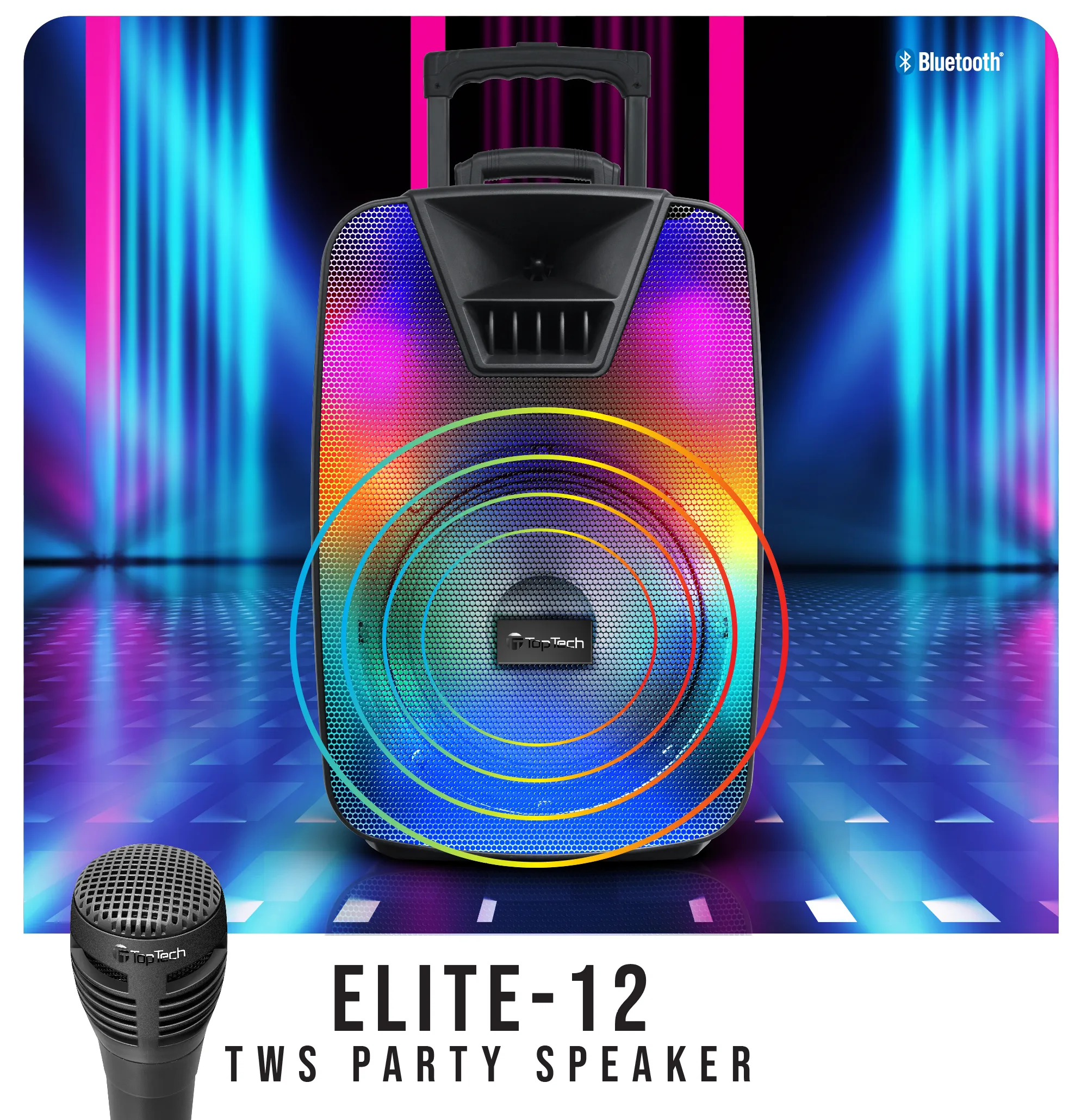 TOPTECH ELITE-12, 12" Portable Bluetooth Speaker with Flame Lights & 5000 Watts Power