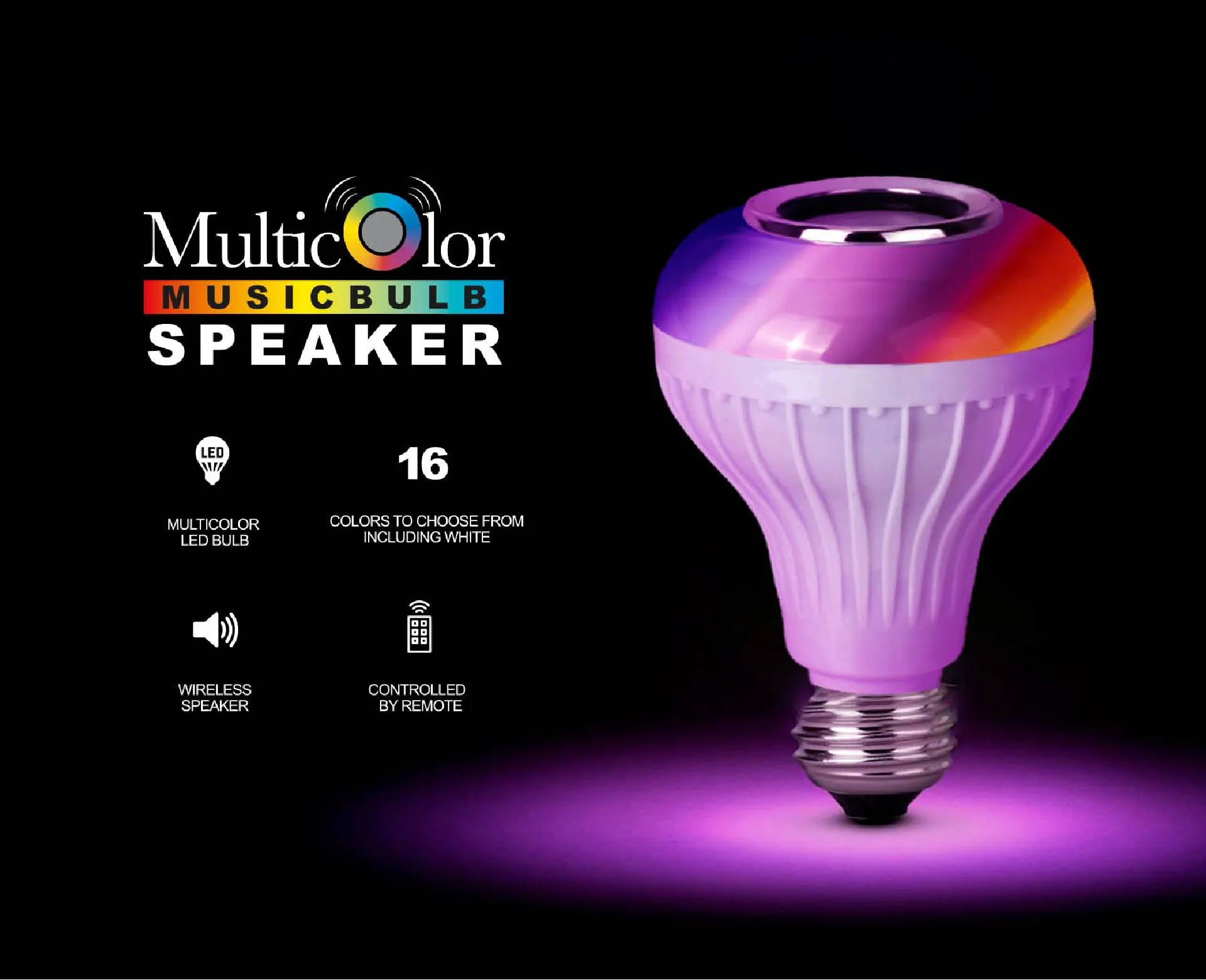 TOPTECH L902 LED Color Changing Speaker Bulb, 24-Key Remote, Bluetooth, 12W