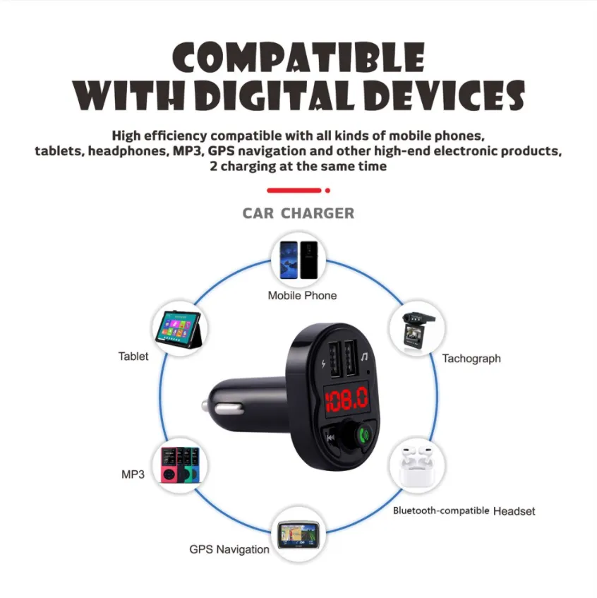 USB Charger 2 Bluetooth FM Transmitter Kit Car Bluetooth MP3 Wireless Adapter