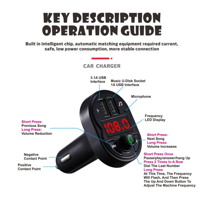USB Charger 2 Bluetooth FM Transmitter Kit Car Bluetooth MP3 Wireless Adapter