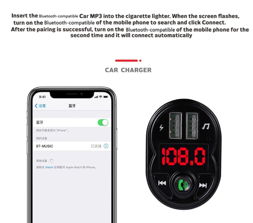 USB Charger 2 Bluetooth FM Transmitter Kit Car Bluetooth MP3 Wireless Adapter