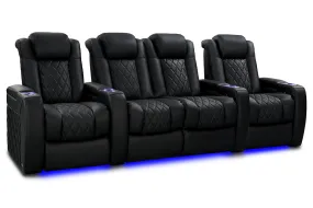 Valencia Tuscany Slim Ultimate Luxury Leather Home Theater Seating Row of 4 Loveseat Center, Onyx