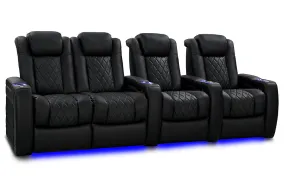 Valencia Tuscany Slim Ultimate Luxury Leather Home Theater Seating Row of 4 Loveseat Left, Onyx