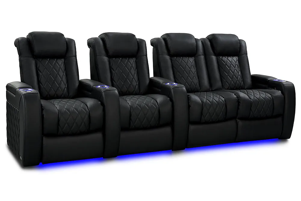 Valencia Tuscany Slim Ultimate Luxury Leather Home Theater Seating Row of 4 Loveseat Right, Onyx