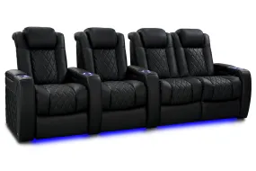 Valencia Tuscany Slim Ultimate Luxury Leather Home Theater Seating Row of 4 Loveseat Right, Onyx