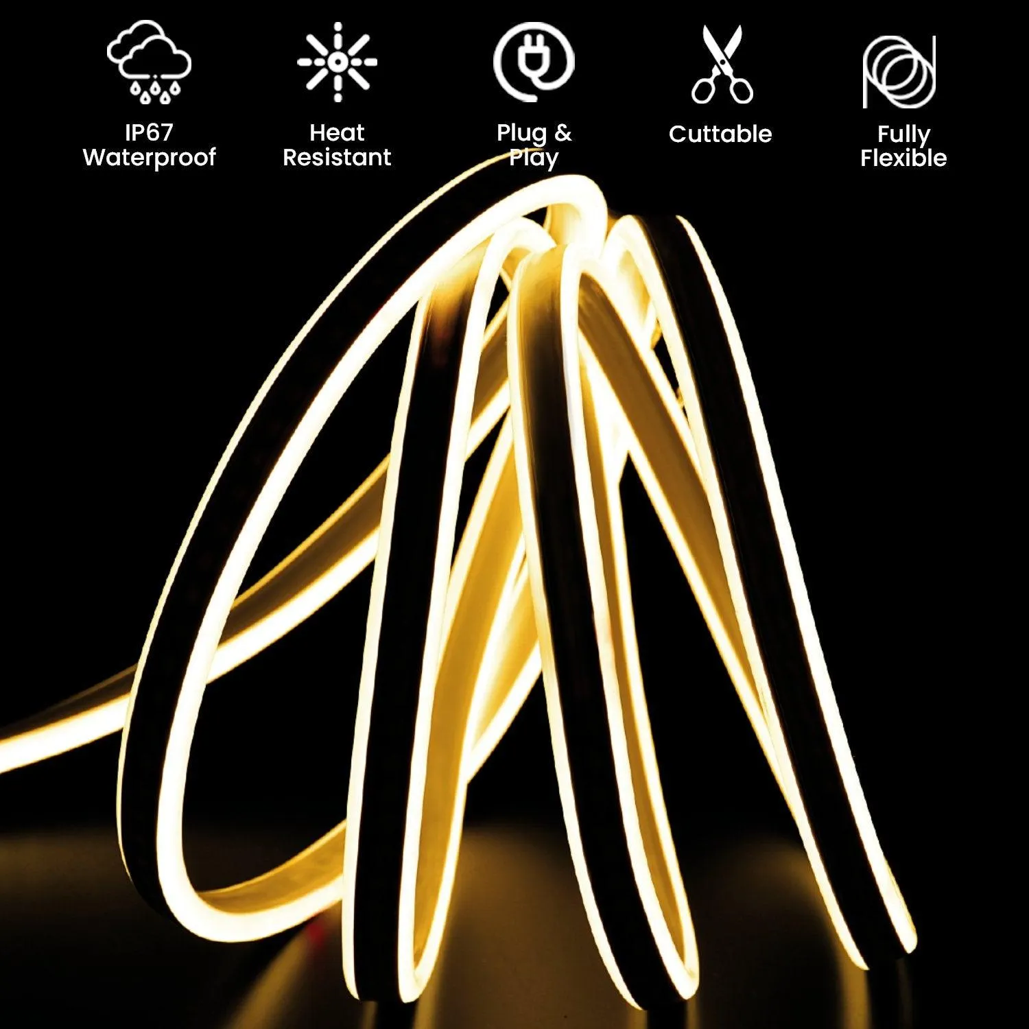 Warm White LED Neon Flex Double Side 220V 240V 120LED/m 8x16mm IP67 Waterproof Full Kit
