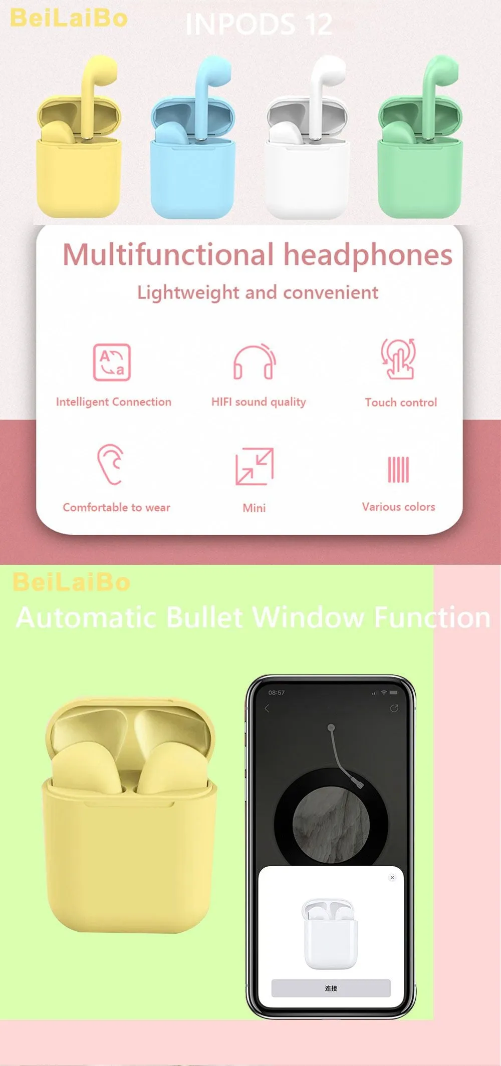 Wireless Bluetooth Earbuds with Pop Up Connect & Touch Controls - 8 Colors