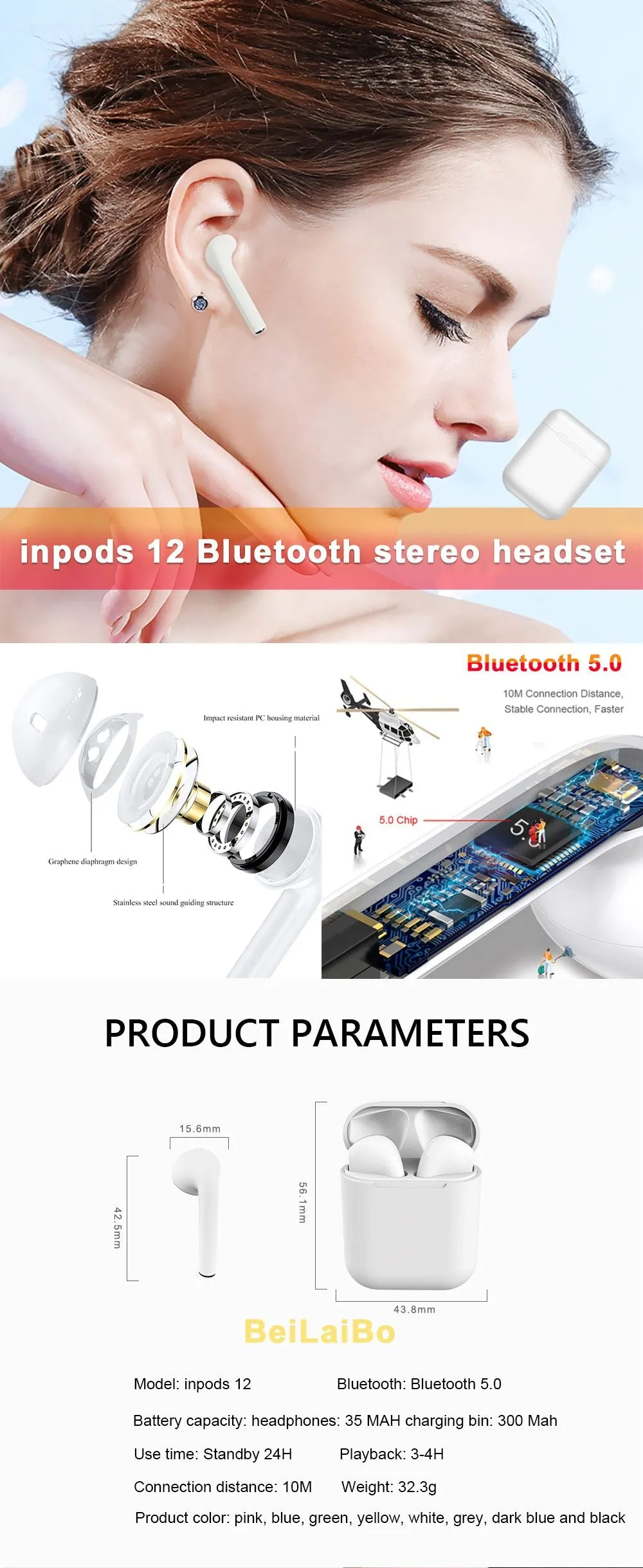 Wireless Bluetooth Earbuds with Pop Up Connect & Touch Controls - 8 Colors