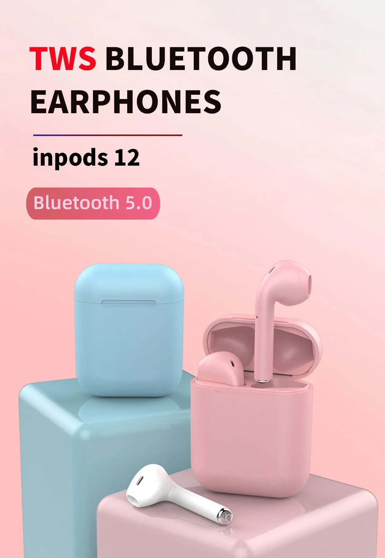 Wireless Bluetooth Earbuds with Pop Up Connect & Touch Controls - 8 Colors
