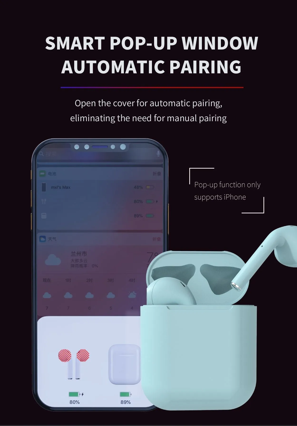 Wireless Bluetooth Earbuds with Pop Up Connect & Touch Controls - 8 Colors