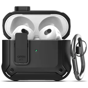 X-Armor for Airpods 3rd Generation Case with Locking Lid | Protective Carrying Pod with Carabiner Keychain (Airpods Gen 3)