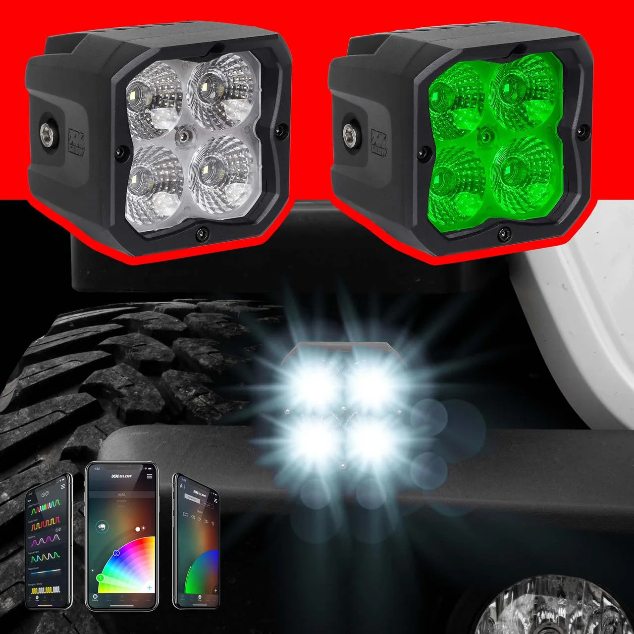 XKGlow 2pc XKChrome 20w LED Cube Light   RGB Accent Light Kit - Driving Beam [w/ Controller] - Driving/ Flood/ Fog/ Spot Beam