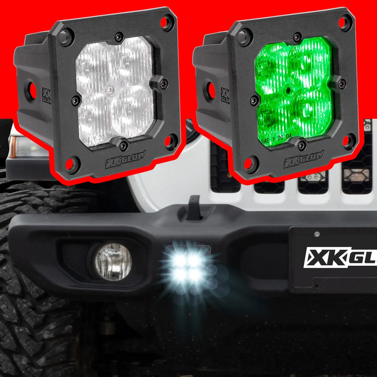 XKGlow Flush Mount XKchrome 20w LED Cube Light w/ RGB Accent Light - Driving Beam (w/ or w/ out Controller) - Driving/ Flood/ Fog/ Spot Beam
