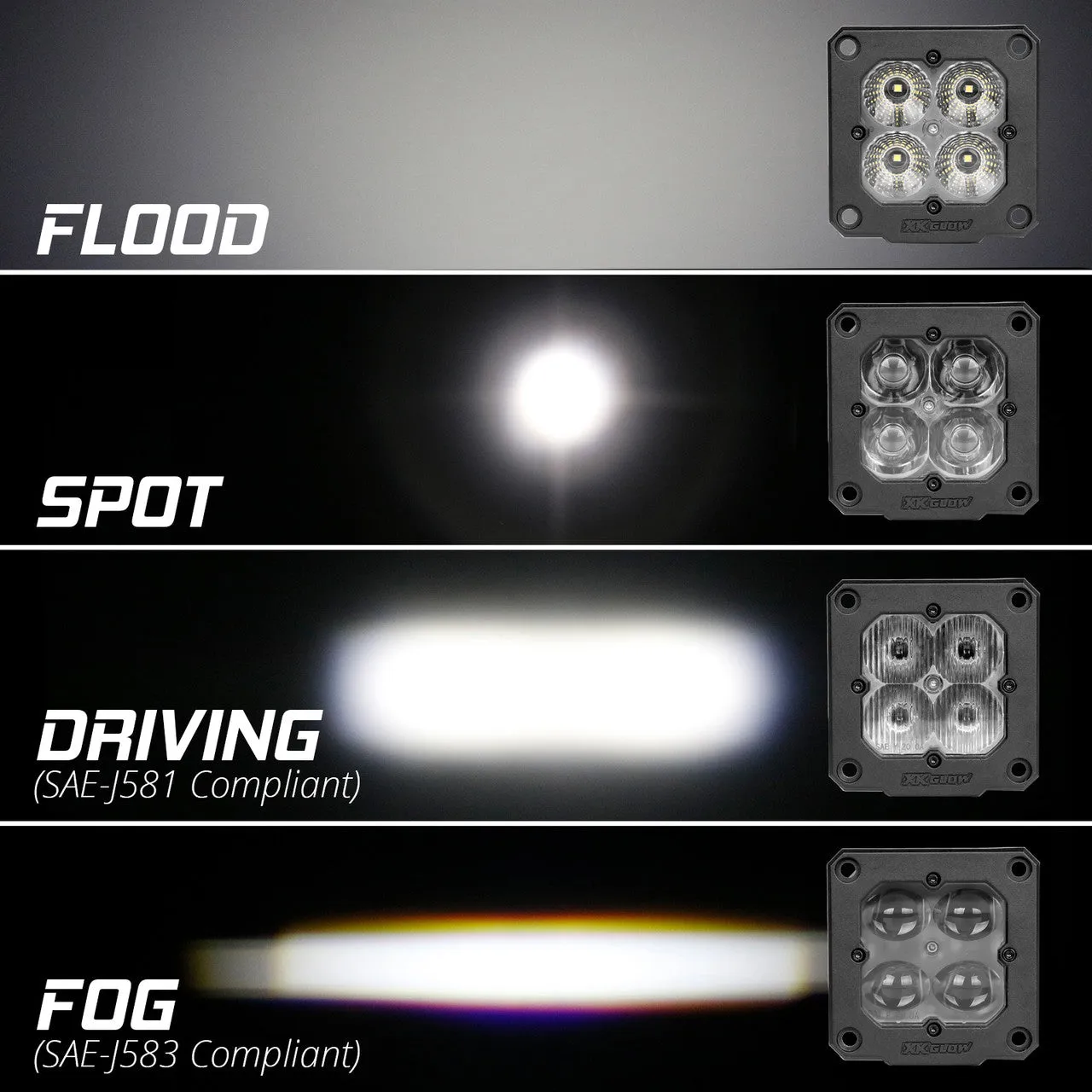 XKGlow Flush Mount XKchrome 20w LED Cube Light w/ RGB Accent Light - Driving Beam (w/ or w/ out Controller) - Driving/ Flood/ Fog/ Spot Beam