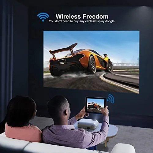 YABER V2 WiFi Mini Projector 6500L [Projector Screen Included] Full HD 1080P and 200" Supported, Portable Wireless Mirroring Projector for iOS/Android/TV Stick/PS4/PC Home & Outdoor (White)