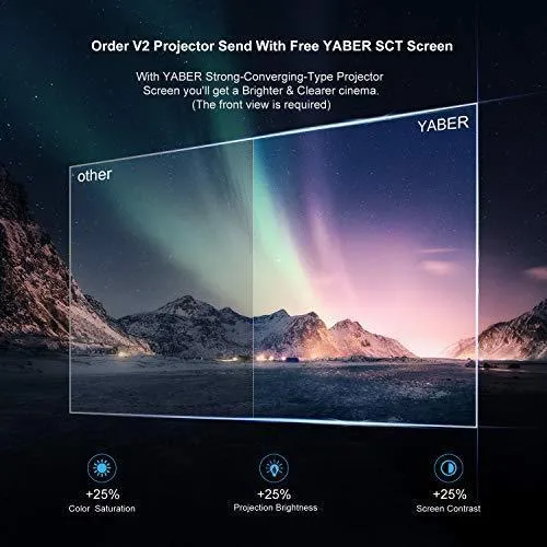 YABER V2 WiFi Mini Projector 6500L [Projector Screen Included] Full HD 1080P and 200" Supported, Portable Wireless Mirroring Projector for iOS/Android/TV Stick/PS4/PC Home & Outdoor (White)