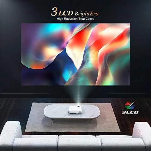 YABER V2 WiFi Mini Projector 6500L [Projector Screen Included] Full HD 1080P and 200" Supported, Portable Wireless Mirroring Projector for iOS/Android/TV Stick/PS4/PC Home & Outdoor (White)